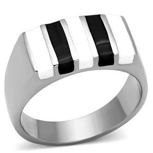 Silver Stainless Steel Ring Size 11 12 13 Stripes Mens Unisex Womens Enamel